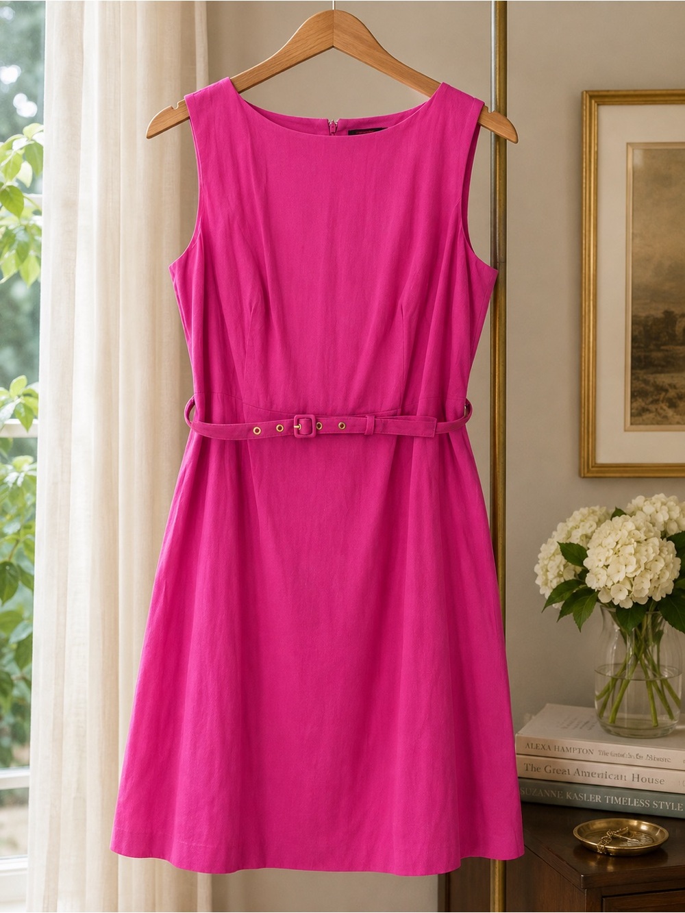 Ann Taylor Sleeveless Fuchsia Belted A-Line Dress NWT